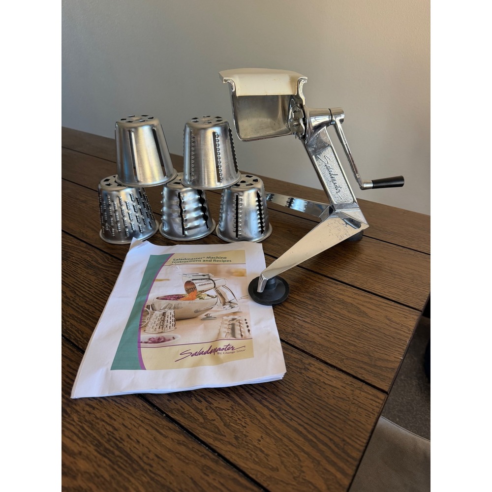 Vintage Saladmaster Food Processor Chopper Hand Crank Silver 5 Cones Manual